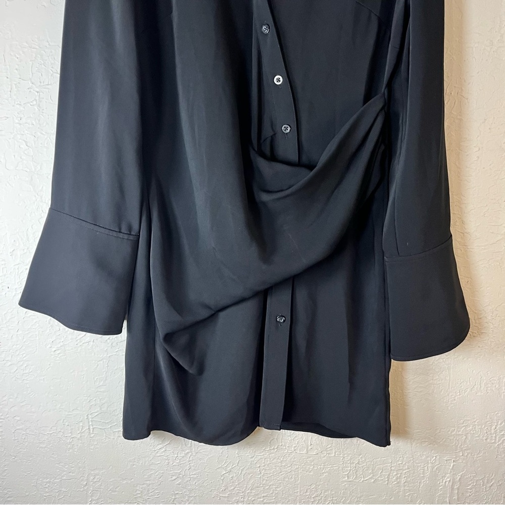 L’Academie Karolina Faux Wrap Shirt Dress – Black | Size L - Picture 6 of 13